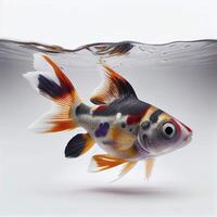 An ultra realistic Harlequin Rasbora fish that jumps by splashing on a white background photo