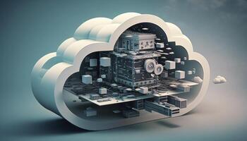 Holographic Cloud Data System 3D Render of Computing and Data Transfer photo