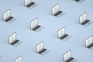 Mockup set of many open laptop on editable background. Isometric view. 3d render psd