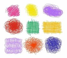 Colorful nine scribbles set or collection on white background. vector