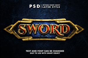 espada 3d texto efeito para jogos Móvel Prêmio psd