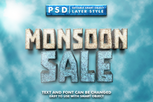 monsoon sale 3d text effect premium psd