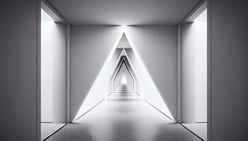 Abstract futuristic light corridor interior. Created with Generative AI photo