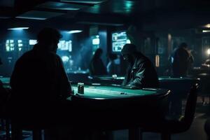 A dark room with the silhouettes of people gambling created with technology. photo