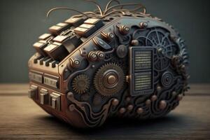 A brain that calculates artificial intelligence - steampunk look created with technology. photo