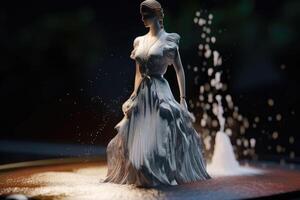 An Elegant Dress Made of wild Water on a Mannequin created with technology. photo