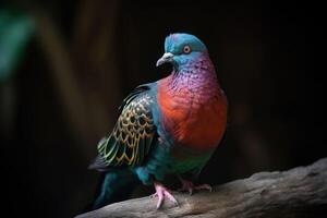 A dove thinking it is a colorful parrot created with technology. photo