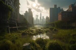 Nature reconquers a big city created with technology. photo