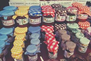 original homemade healthy regional preserves and food at the market on the Spanish Canary Island of Lanzarote photo