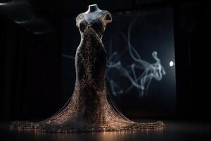 A new design of an elegant evening dress made only of metal wire created with technology. photo