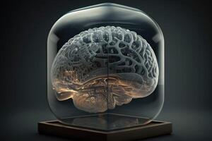 A transparent brain that calculates artificial intelligence created with technology. photo