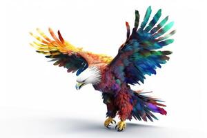 Flying eagle colorful on white background created with technology. photo