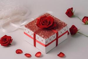 A beautiful valentine present box on a light background created with technology. photo