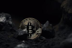 Bitcoin crypto currency mined directly from ore created with technology. photo