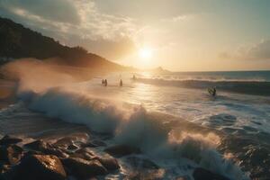 sueño playa a puesta de sol en un tropical paraíso creado con generativo ai tecnología. foto