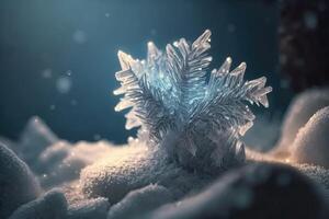Very beautiful ice crystals in close-up against a soft winter background created with technology. photo