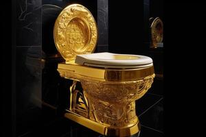 A luxurious toilet made of pure gold created with technology. photo