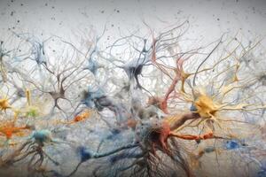 A representation of neuroplasticity the human brain created with technology. photo