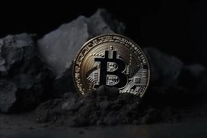 Bitcoin crypto currency mined directly from ore created with technology. photo