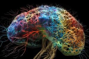 A representation of neuroplasticity the human brain created with technology. photo