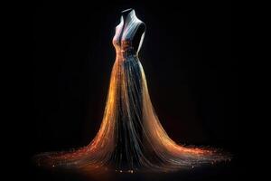 An Elegant Dress Made of Fibre Optic Cables on a Mannequin created with technology. photo