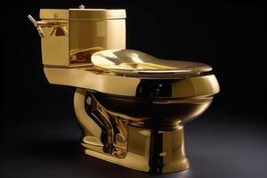 A luxurious toilet made of pure gold created with technology. photo