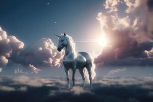 un unicornio en el cielo creado con generativo ai tecnología. foto