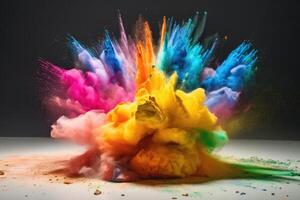Exploding colors on a light background created with technology. photo