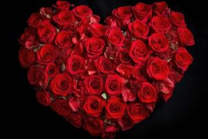 Beautiful red roses in shape of a heart valentine background created with technology. photo