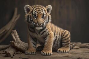 Cute little tiger cub. . photo