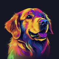 Golden retriever in neon colors. . photo