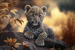 Cute little leopard cub. . photo