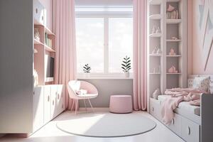 Cute interior of a children's room with modern furniture. . photo
