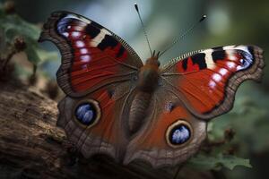 ojos de pavo real mariposa cerca arriba. generativo ai. foto