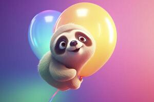 Cute little 3D sloth with balloons. . photo