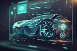 un futurista holograma de un auto, un futurista coche hud diseño, generativo ai foto