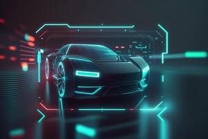 un futurista holograma de un auto, un futurista coche hud diseño, generativo ai foto