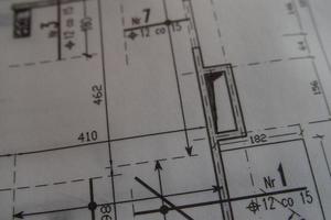 manual technical drawing made with a pencil on tracing paper photo