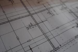 manual technical drawing made with a pencil on tracing paper photo