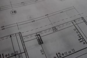 manual technical drawing made with a pencil on tracing paper photo