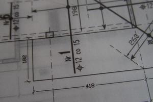 manual technical drawing made with a pencil on tracing paper photo