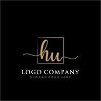Initial HU feminine logo collections template. handwriting logo of initial signature, wedding, fashion, jewerly, boutique, floral and botanical with creative template for any company or business. vector