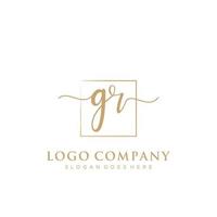 Initial GR feminine logo collections template. handwriting logo of initial signature, wedding, fashion, jewerly, boutique, floral and botanical with creative template for any company or business. vector