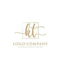 Initial KT feminine logo collections template. handwriting logo of initial signature, wedding, fashion, jewerly, boutique, floral and botanical with creative template for any company or business. vector