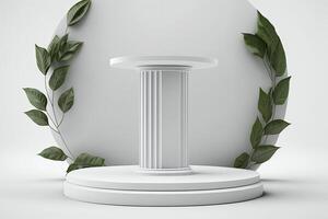 Marble pedestal with plants and organic tones. photo