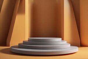 circular pedestal with orange background. photo