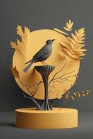 3d minimalista pedestal con papel aves. generativo ai foto