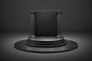 illuminated marble pedestal with black background. photo