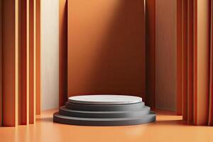 circular pedestal with orange background. photo