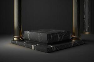 illuminated marble pedestal with black background. photo